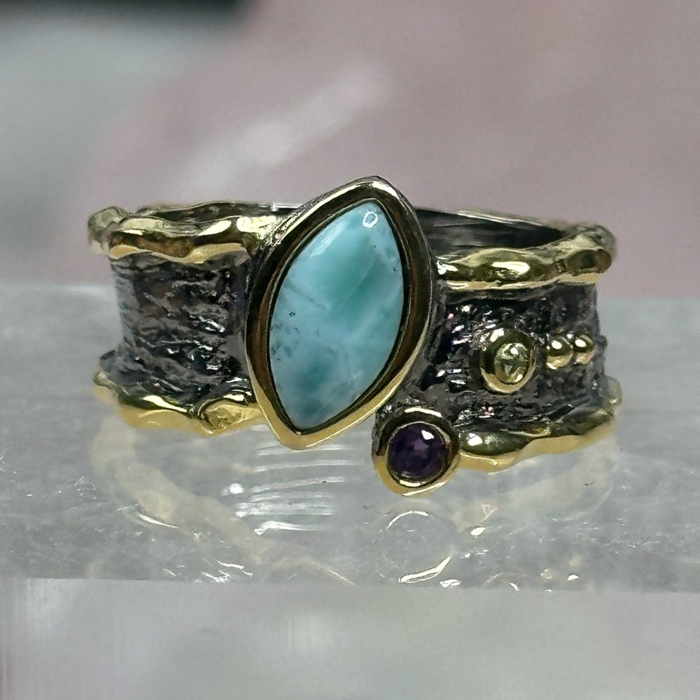 Larimar Ring With Amethyst Size 9 - image 2